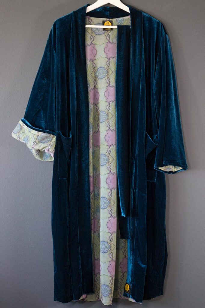 Winter Shiryoku Petrol Blue Velvet Kimono by Luna Nguyen