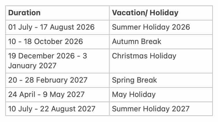 LNA Vacation and Public Holidays 2026 - 2027