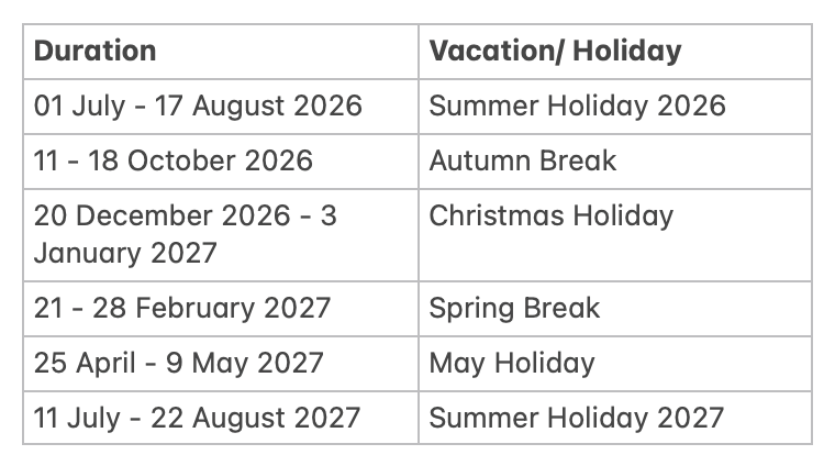 LNA Vacation and Public Holidays 2026 - 2027